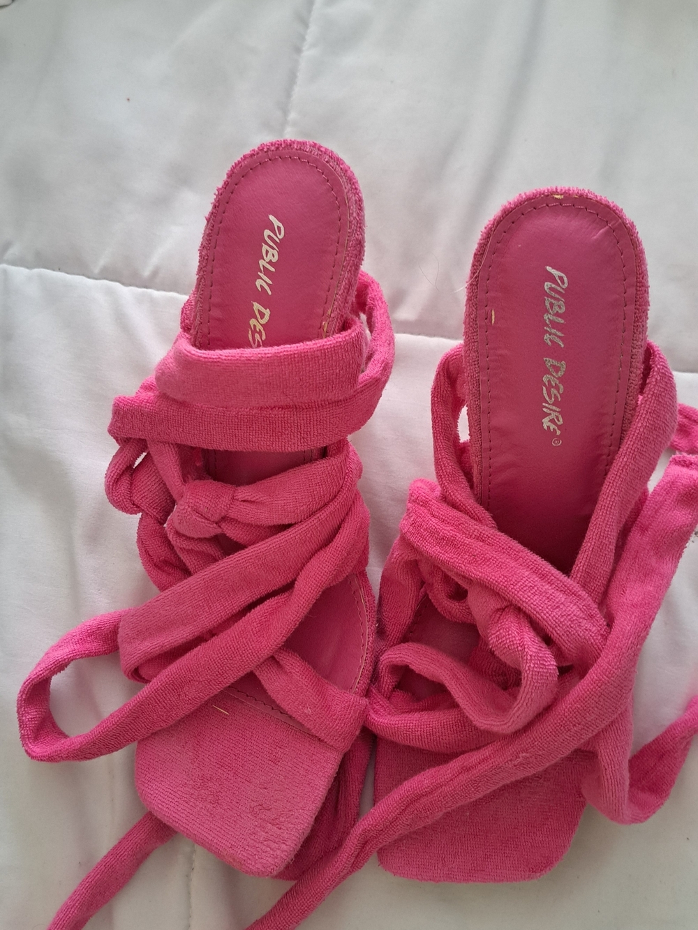 Public Desire Hot Pink Wrap Tie Heeled Sandals